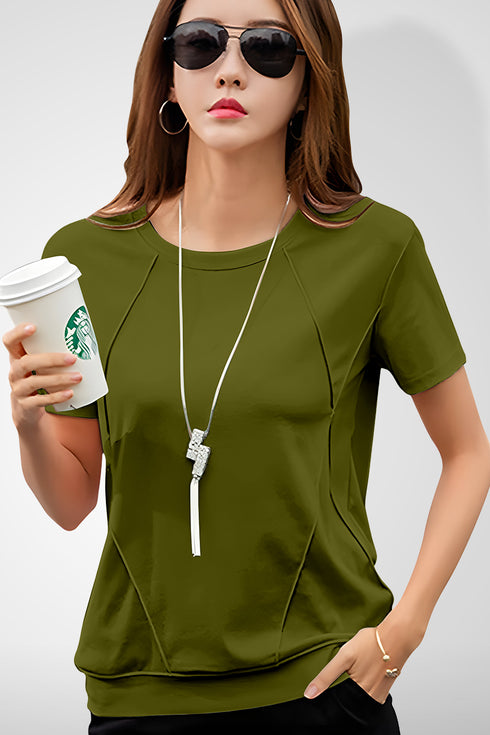 Women Olive Round Neck Half Sleeves T-Shirt